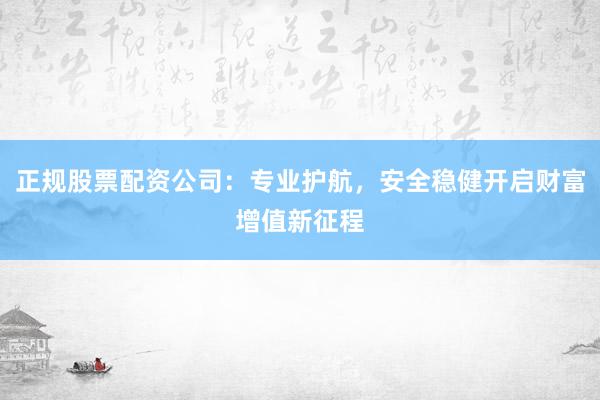 正规股票配资公司：专业护航，安全稳健开启财富增值新征程