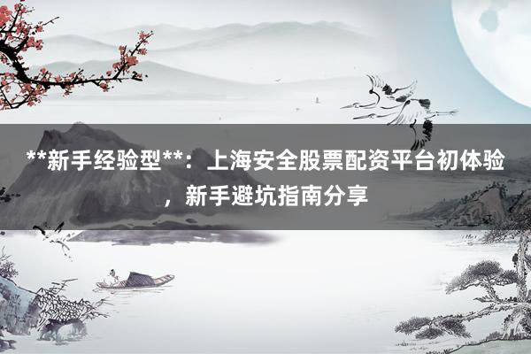 **新手经验型**：上海安全股票配资平台初体验，新手避坑指南分享