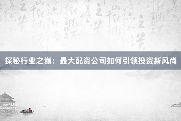 探秘行业之巅：最大配资公司如何引领投资新风尚
