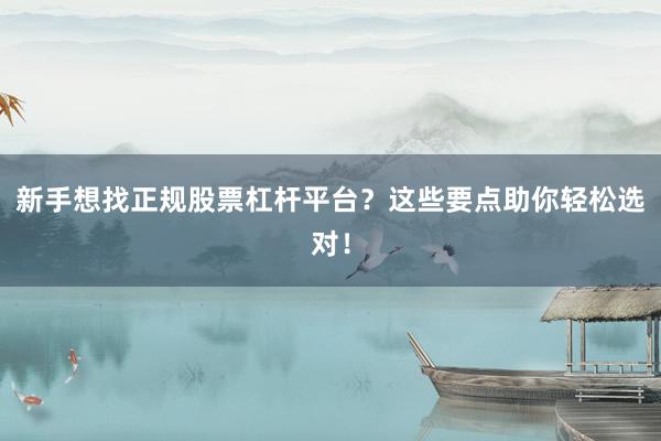 新手想找正规股票杠杆平台？这些要点助你轻松选对！