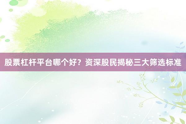 股票杠杆平台哪个好？资深股民揭秘三大筛选标准