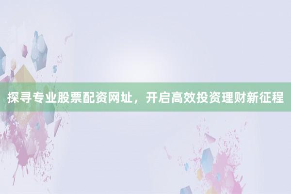 探寻专业股票配资网址，开启高效投资理财新征程