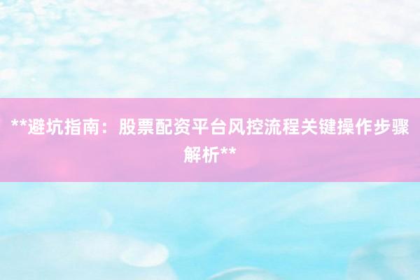 **避坑指南：股票配资平台风控流程关键操作步骤解析**