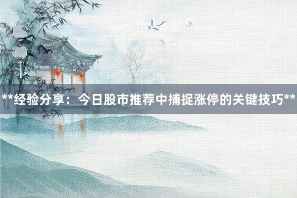 **经验分享:今日股市推荐中捕捉涨停的关键技巧**
